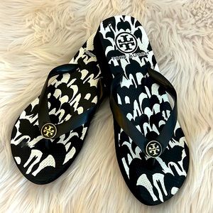 Tory Burch Black and White Sandals with Striking Pattern